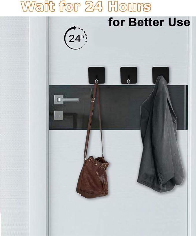 Adhesive Towel Hooks for Bathrooms, 8 Piece Towel Hooks for Hanging Hat Robe Coat, Stick on Hooks for Kitchens, Strong Self-Adhesive No Damage Sticky Hook, Black