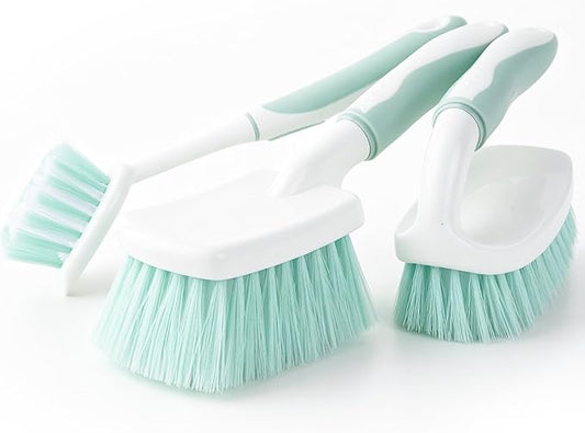 3 Pack Bathroom Scrub Brush Set, Heavy-Duty Scrub Brushes for Cleaning | Green Scrubbing Brush with Non-Slip Handle and Stiff Bristles for Cleaning Floor, Bathtub, Tub, Tile, Gap, Kitchen, Sink