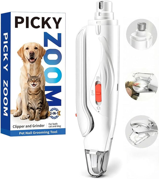 2-in-1 Dog & Cat Nail Clippers and Grinder with LED Light | Sharp Blade, Low-Noise Grinder, Safety Guard & USB Rechargeable Cordless Design for Small, Medium and Large Pets