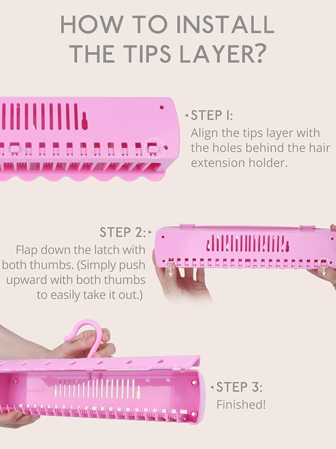 WENNALIFE Hair Extension Holder, Hair Extension Storage for Clip in Hair Extensions Tape ins Tips Braiding Hair Rack for Styling, Washing, Traveling, Storing Hair #Pink ABS Material Sturdy Organizer