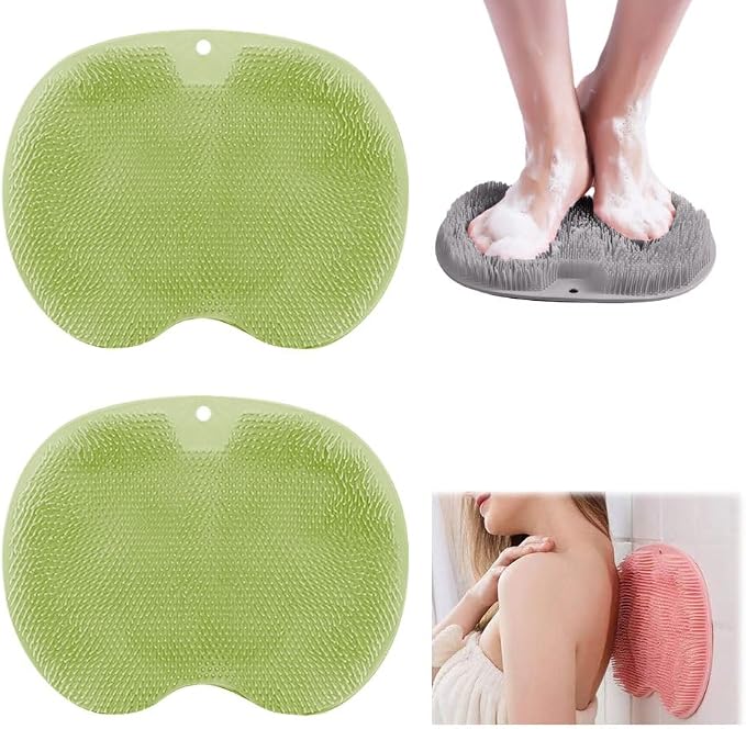 2 Pack Silicone Shower Foot Scrubber Mat, 2026 New Bath Shower Foot Scrubber Mat, Exfoliating Bath Wash Pad, Non-Slip Suction Cups Bathroom Mat, Clean Massage Pad for Women, Men, Seniors (Green)