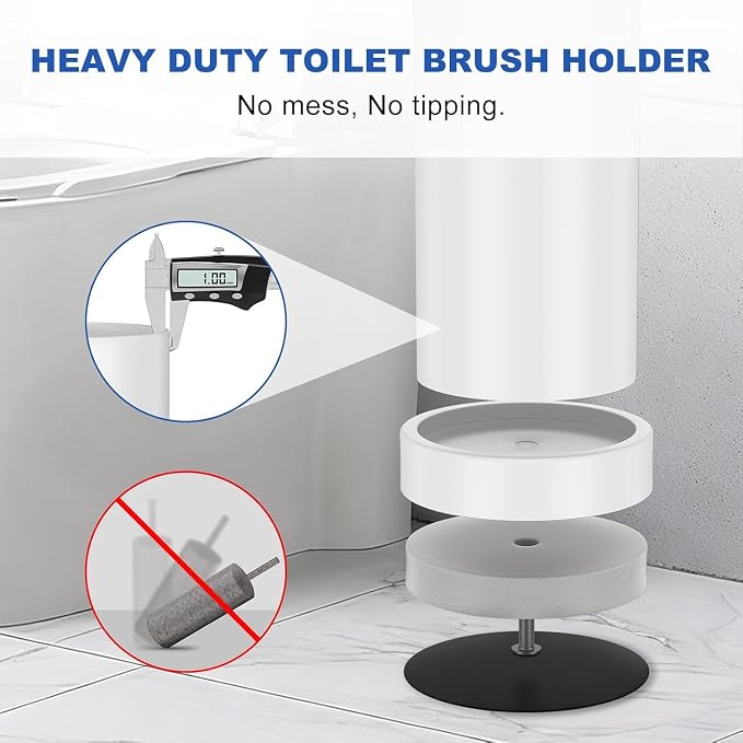 304 Stainless Steel Toilet Brush and Holder Set, Heavy Duty Toilet Bowl Brush and Holder with Removable Inner Bowl, Splash Protection, Long Handle for Bathroom