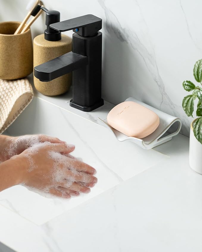 Zoeeker Soap Dish for Shower, Ceramic Self-Draining Bar Soap Holder | Soap Tray with Drainage Rectangular Bar Soap Saver Sponge Holder for Bathroom, Kitchen, Sink Organizer Tray Keep Dry, White