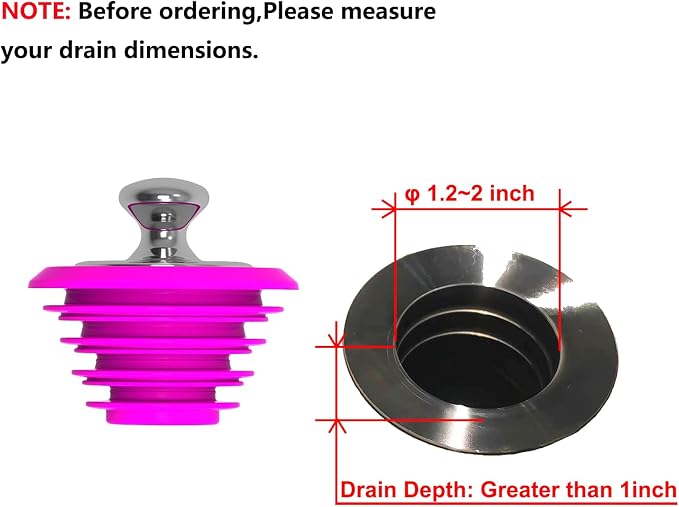 XAJOON Pink Silicone Drain Plug with Chrome-Plated Metal Handle, Premium Tub Stopper for Bathtubs and Bathroom Sinks（Patented Product