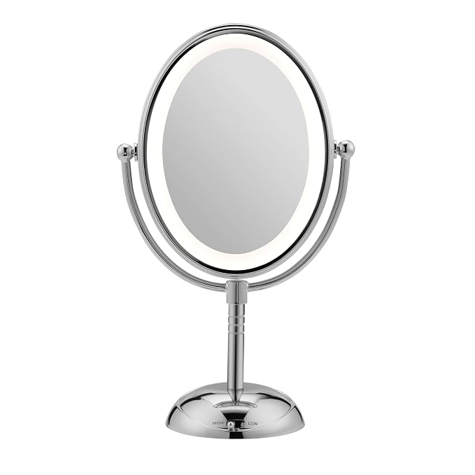 Conair Lighted Makeup Mirror, LED Vanity Mirror, 1X/7X Magnifying Mirror, Double Sided, Battery Operated in Polished Chrome