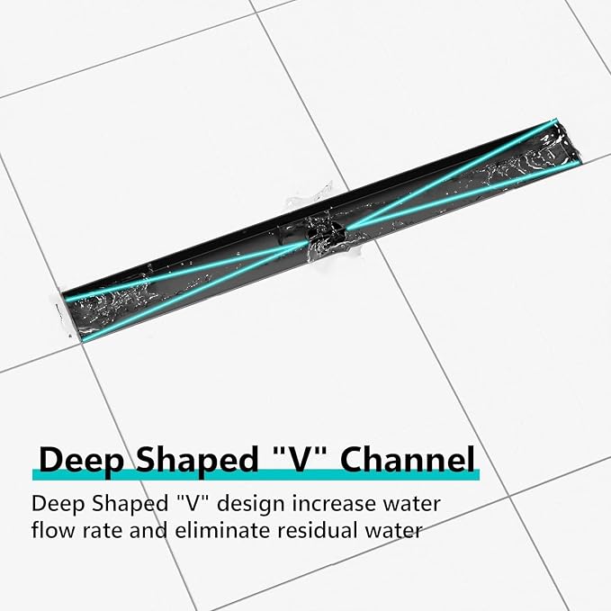 Neodrain 32 in Matte Black Linear Shower Drain- with 2-in-1 Flat & Tile Insert Cover, 304 Stainless Steel Rectangle Shower Floor Drain,Floor Shower Drain