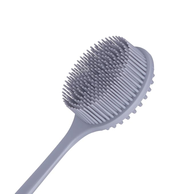 DNC Silicone Back Scrubber for Shower Bath Body Brush with Long Handle (Gray)