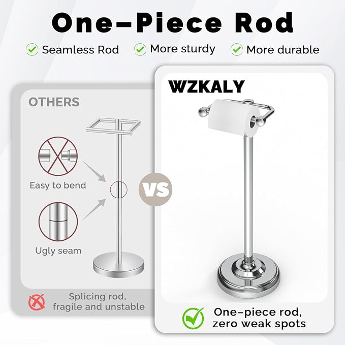 Toilet Paper Holder Stand Stainless Steel & Weighted Base Chrome | Polish Finish Post Pivoting Design Easy to Change Roll, Mega Roll Freestanding Toilet Paper Holder for Bathroom Waterproof