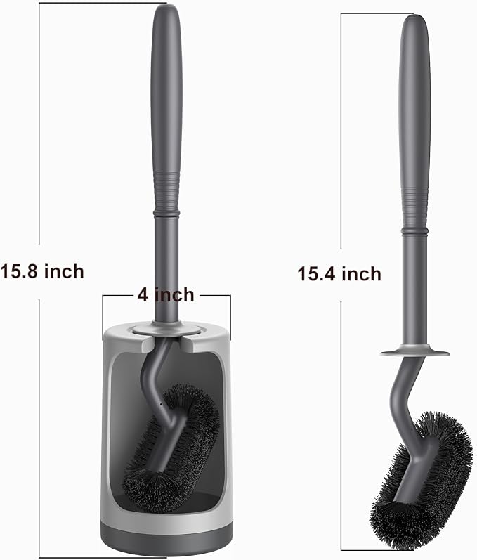 HAMITOR Toilet Bowl Brush Holder Set: Curved Design with Holder for Deep Cleaning Under Rim - Compact Hidden Scrubber for Small Space - Modern RV Bathroom Accessories - Gray