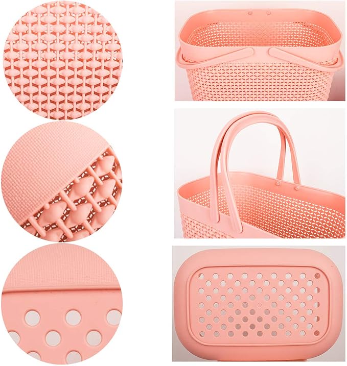 UUJOLY Plastic Organizer Storage Baskets with Handles, Shower Caddy Bins Organizer for Bathroom and kitchen (Pink)