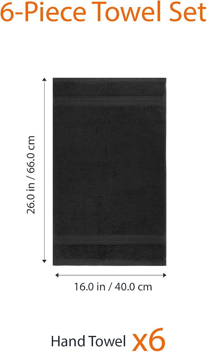 Amazon Basics Fade-Resistant 100% Cotton Washcloth for Face and Body, Soft Absorbent, 26" x 16", Black, 6-Pack