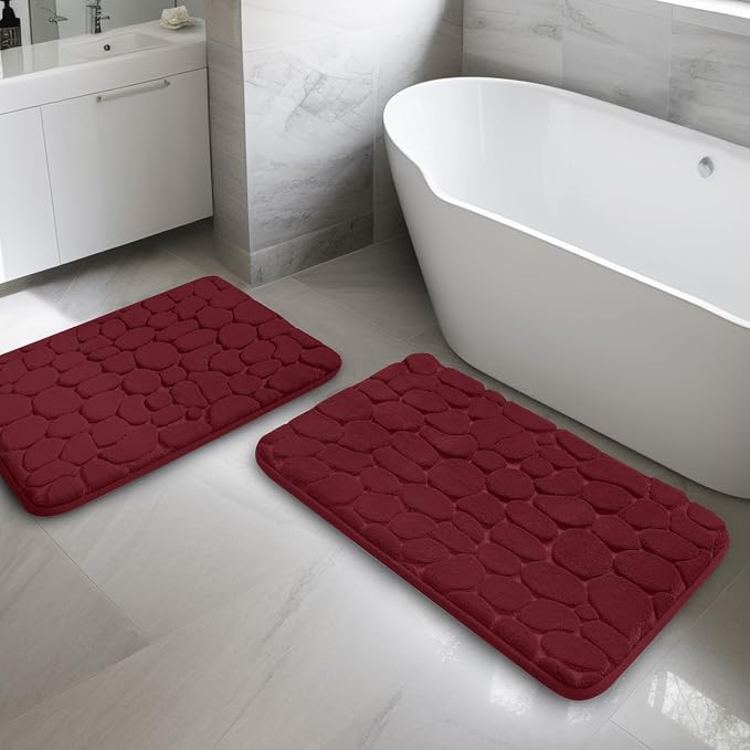 YIHOUSE Bathroom Rugs Mat Set, Memory Foam Bath Mat 2 Piece Red | 17x24&20x32, Non Slip, Water Absorbent, Washable, Bath Mat For Bathroom, Sink and Toilet