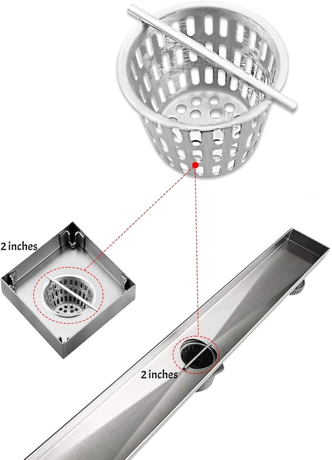2 Inch Hair and Debris Strainer, Shower Drain Strainer with Lifting Hook, Stainless Steel Debris Basket Shower Drain Catcher, Hair Catcher for Floor Drain