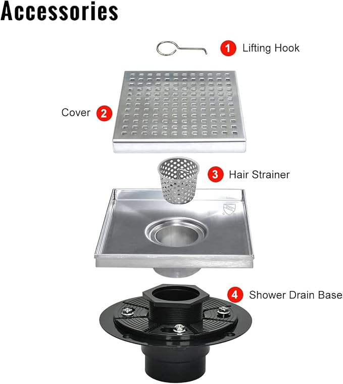 Shower Drain Base, 2 inch ABS Shower Drain Flange with Threaded Joints and Rubber Joints for Square and Linear Shower Drain Installation