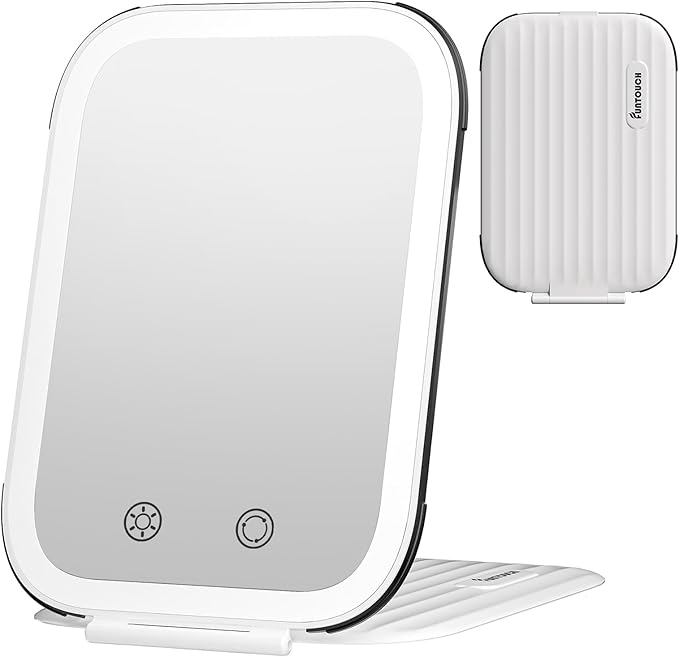 FUNTOUCH 2000mAh Rechargeable Travel Makeup Mirror with Lights | Light up Portable Vanity Mirror with 80 LEDs,Brightness Adjustable,3 Lighting, Dimming Compact Mirror