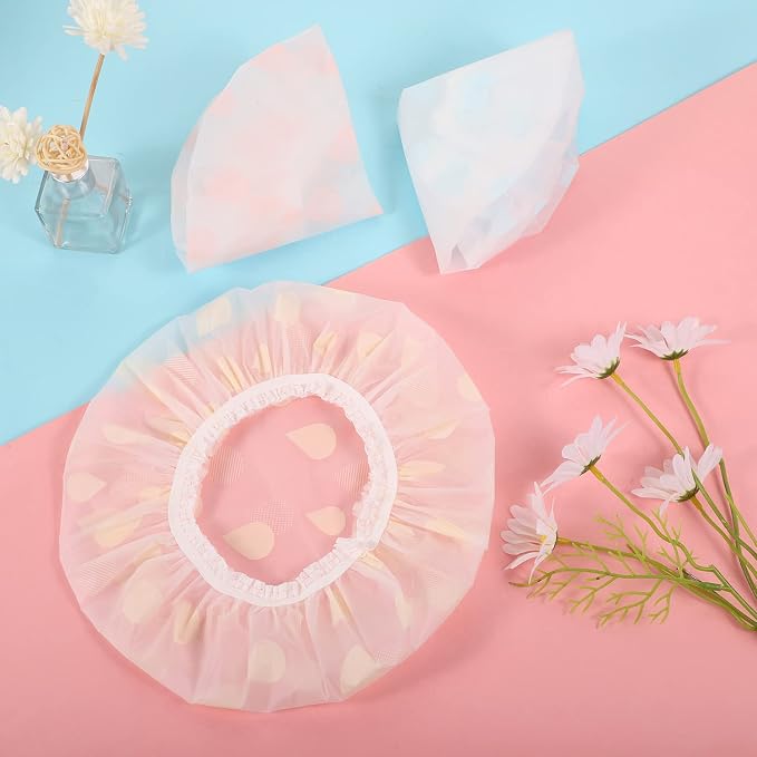 Waterproof Shower Caps, 3 Pcs Plastic Reusable Shower Caps Elastic Band Bath Caps for Women Ladies Spa Salon | Reusable Waterproof, Foldable For Travel, for Shower, Makeup, Cooking, Hair Care