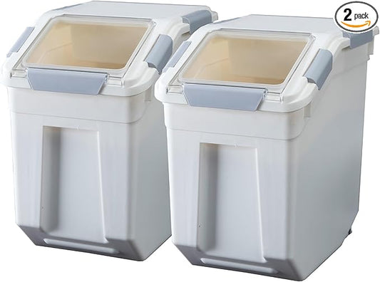 25 Liter / 40 lbs Rice Storage Container with Measuring Cup, BPA free, For Rice | Grain | Pet Food | Flour, 2 count, White
