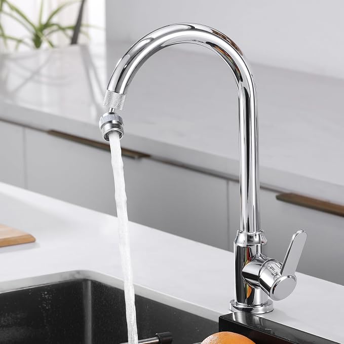 320° Swivel Garden Hose Adapter, Faucet to Hose Adapter with Aerator, Male to Female Sink Adapter for Bathroom, Kitchen, Garden - 3/4" Thread (Chrome)