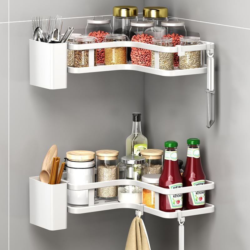Shower Shelves Corner: Adhesive Shower Caddy with Soap Holder, Sturdy Rustproof Aluminum Bathroom Organizer Rangement Douche, Washroom Accessories Storage Holder, White