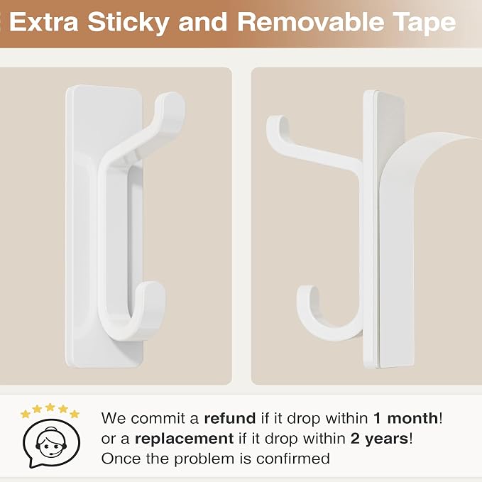 Self Adhesive Wall Hooks for Hanging: Extra Strong 13 LB, Hook for Coat, Towel in Bathrooms, Shower, Kitchen, Wall, Door Hook, White 4 Pack