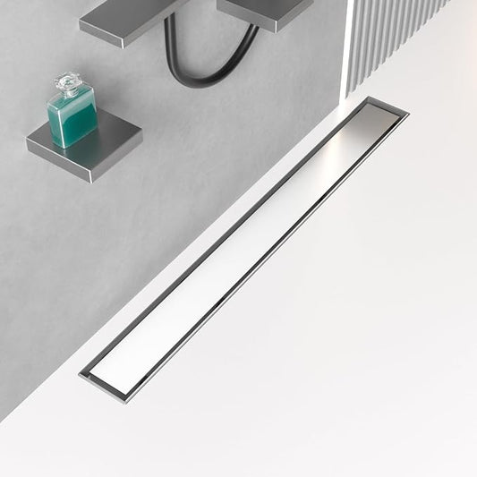 BARONAGE 48 Inch Linear Shower Drain, Rectangle Shower Floor Drain with 2-in-1 Flat & Tile Insert Cover, 304 Stainless Steel Bathroom Drains with Hair Catcher and Leveling Feet (Brushed Nickel)