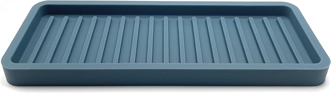 Silicone Sink and Surface Organizer Tray, Sponge Holder, Vanity Tray, Trivet | Heat Safe, Dishwasher Safe, for Bathroom and Kitchen Organization (Smoky Blue, 9"x3.5")