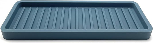 Silicone Sink and Surface Organizer Tray, Sponge Holder, Vanity Tray, Trivet | Heat Safe, Dishwasher Safe, for Bathroom and Kitchen Organization (Smoky Blue, 9"x3.5")