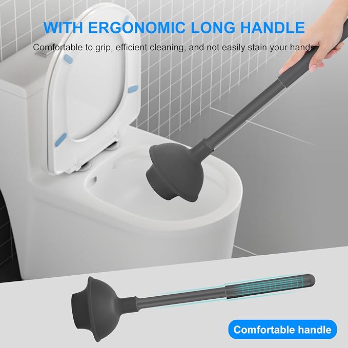 SetSail Toilet Brush and Plunger Set, Semi-Hidden Toilet Plungers, Gray | Heavy Duty Toilet Bowl Brush and Holder for Bathroom Toilet Plunger and Brush Set for Deeply Cleaning