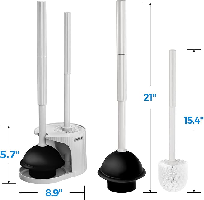 FORASTO 2in1 Toilet Brush & Plunger Set, Bathroom Essentials for Apartment | 21" Extended, Apartment Must Haves, Accessories Decor, Essentials, New Home Storage, Scrubbing Tools, Supplies, Cream Grey