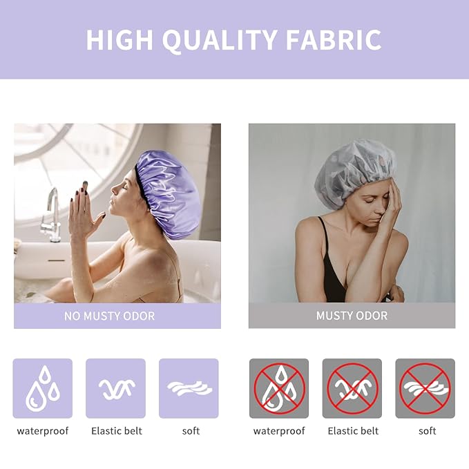 Aquior Shower Cap,Shower Caps for Women Long Hair,Silky Satin Hair Bonnet Reusable Bathing Cap,Extra Large for All Hair Length,4 Colors