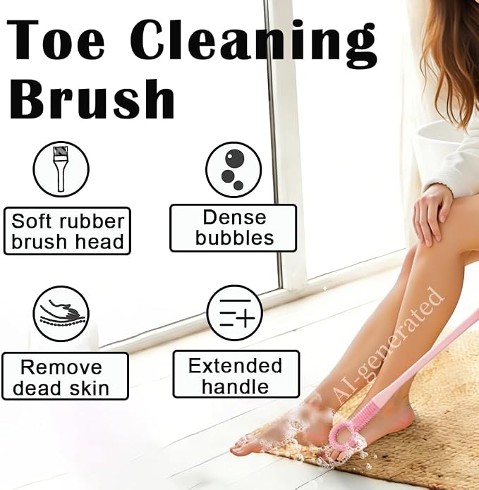 2 Pack Foot Brush in Shower, Extended Handle Foot Scrubber, Soft Rubber for Cleaning Dead Skin, Dense Foam Toe Cleaning with Hanging Storage,Scrub Brush for Senior, Pregnant, Men, Women(Pink)
