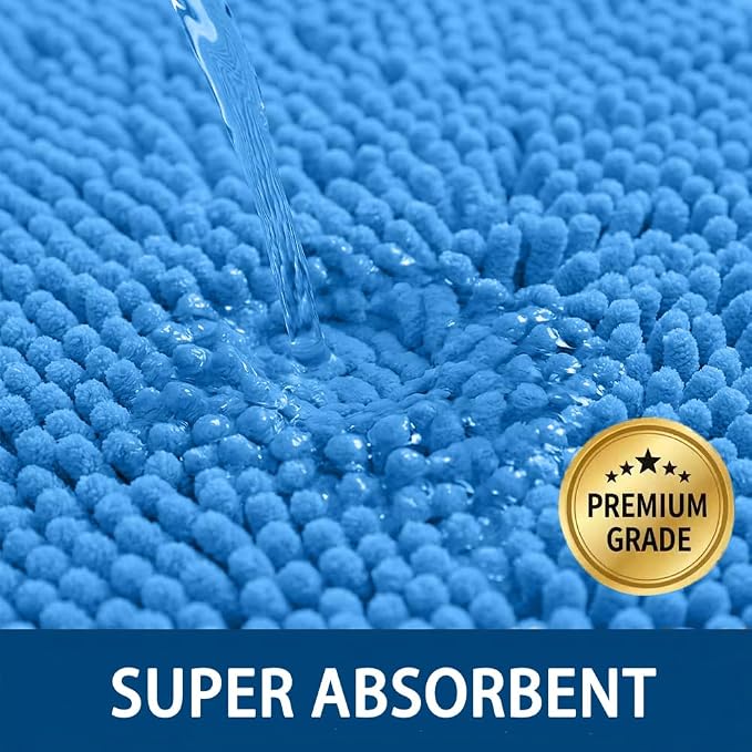 Bathroom Rugs Sets 2 Piece,Super Absorbent Chenille Bath Mats and U-Shaped Toilet Rug,Strong PVC Non Slip Backing,Microfiber Washable Dry Quickly Bath Mats for Bathroom(20"x32"+20"x20"U, Calm Blue)