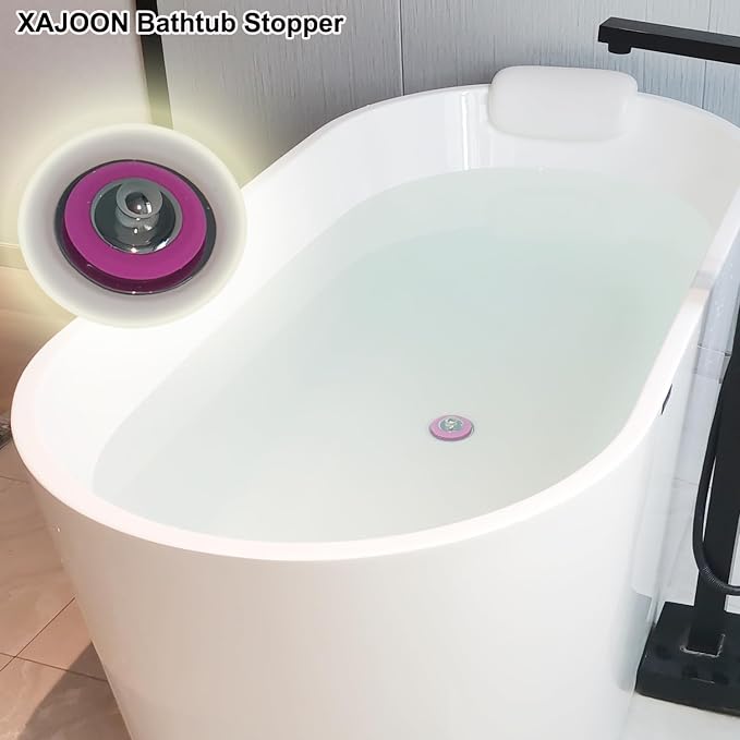 XAJOON Pink Silicone Drain Plug with Chrome-Plated Metal Handle, Premium Tub Stopper for Bathtubs and Bathroom Sinks（Patented Product