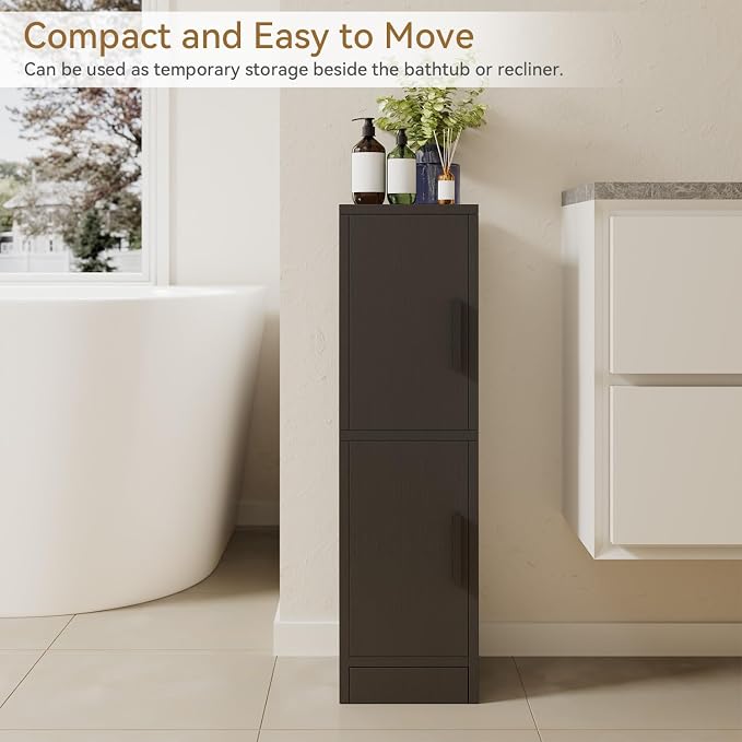 IBUYKE Small Bathroom Storage Cabinet, Narrow Floor Corner Cabinet with 2 Doors & Adjustable Shelf, Small Bathroom Organizer, Space-Saving Storage Solution for Toilet, Laundry Room UWBS002B