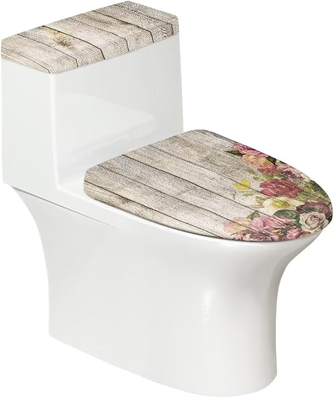 Toilet Seat Cover Toilet Tank Cover Wood Print Decoration Vintage Floral Seat Lid Decor Oval Elongated