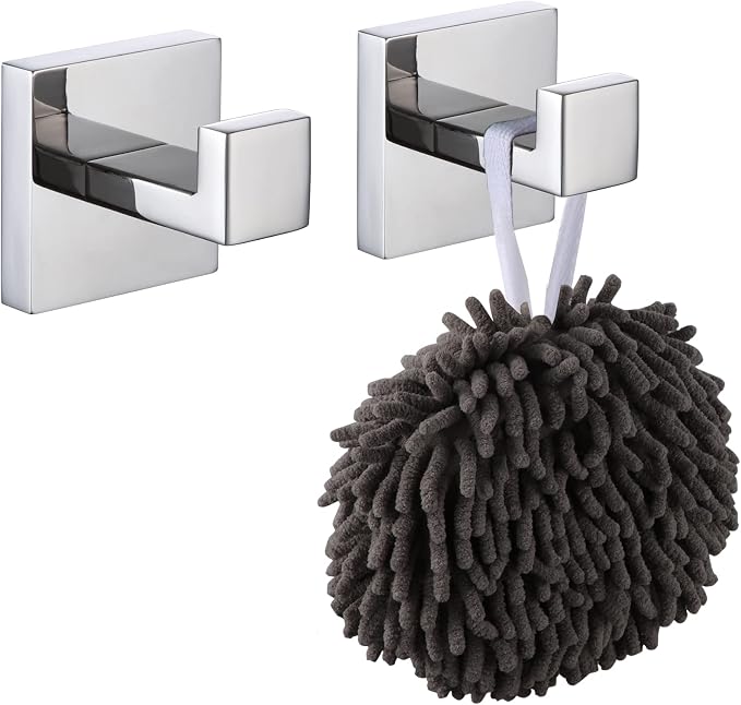 KOKOSIRI Bath Towel Hook Wall Mount Square Robe Hook Coat Hook, Bathroom Kitchen Garage Heavy Duty Wall Mounted, SUS 304 Stainless Steel, Polished Chrome, B1010CH-P2