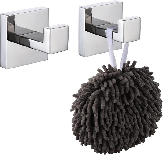 KOKOSIRI Bath Towel Hook Wall Mount Square Robe Hook Coat Hook, Bathroom Kitchen Garage Heavy Duty Wall Mounted, SUS 304 Stainless Steel, Polished Chrome, B1010CH-P2