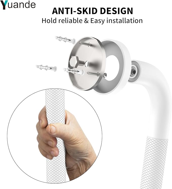 32 Inch White Grab Bars for Shower with Anti-Slip Knurled Grip,YuanDe Stainless Steel Bathroom Grab Bars, Shower Handrail Support, Handicap Elderly Balance Assist Handles