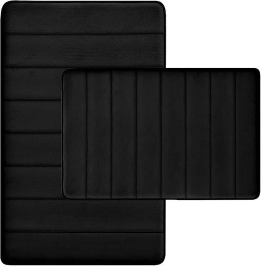 Black Bathroom Rugs Set 2 Piece Memory Foam Bath Rugs Non-Slip Bath Mat,Washable Room Mats,Absorbent Shaggy Rug Super Soft Kitchen Mats, Batroom Carpets for Bathroom,Tub,Shower Home Decor
