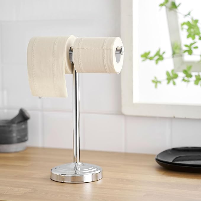 RUMOSE 13 Inch Polished Chrome Towel Stand Hand Towel Holder Bathroom Kitchen Vanity Countertop T-Shape Towel Rack Free Standing Stainless Steel Towel Bar Towel Ring