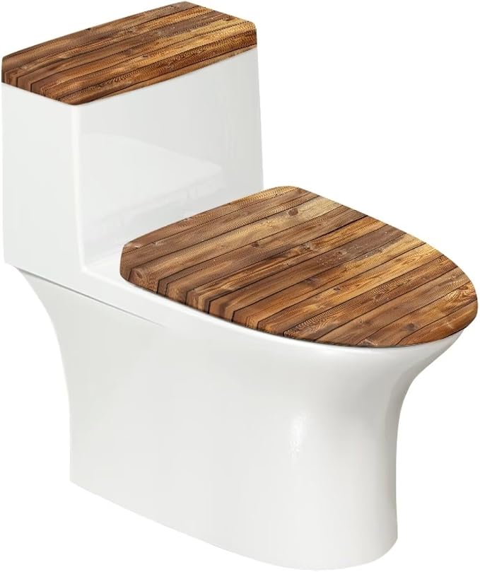 Brown Wooden Toilet Cover Lid Set 2 Pack Toilet Tank Cover Washable Bathroom Accessory Set Fits Most Round,Elongated and Oblong Lids