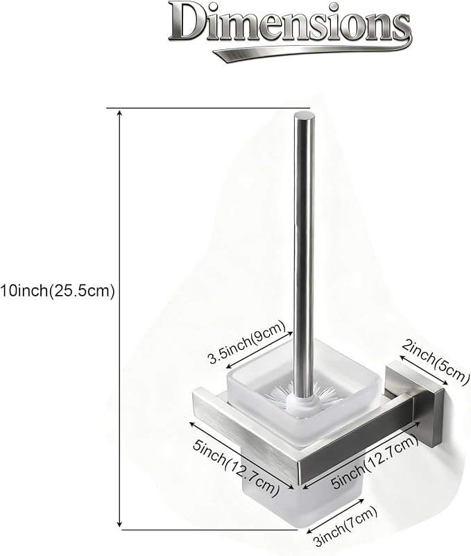 Toilet Brush and Holder Set, NEWRAIN 304 Stainless Steel Wall Mounted Toilet Brush with Long Brush Handle, Brushed Nickel Toilet Scrubber, Glass Canister