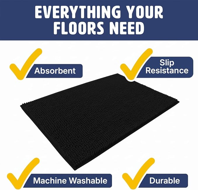 Muddy Mat® | Cat Litter Mat 24"x36", Litter Trapping Mat, Super Absorbent Scatter Control, Soft on Paws, Slip Resistant Washable Kitty Litter Mat, Traps Litter, Protects Floors, Black