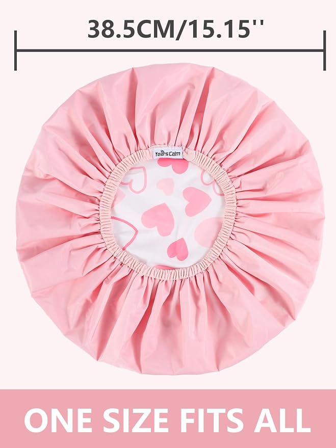 Years calm Shower Caps for Women Reusable Waterproof Double Layer Hair Cap | Both Sides Usable, Reversible Pattern & Solid Color Design, Soft Elastic Keeps Hair Dry for shower Spa Travel