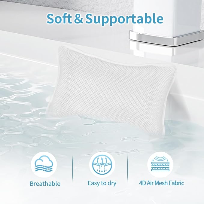 Luxury Bath Pillow, Slip-Resistant Neck & Back Support | 2 Strong Suction Cups Hold the Pillow Firmly in Place on Any Tub, Jacuzzi, or Spa Surface, Relaxing Spa Essentials