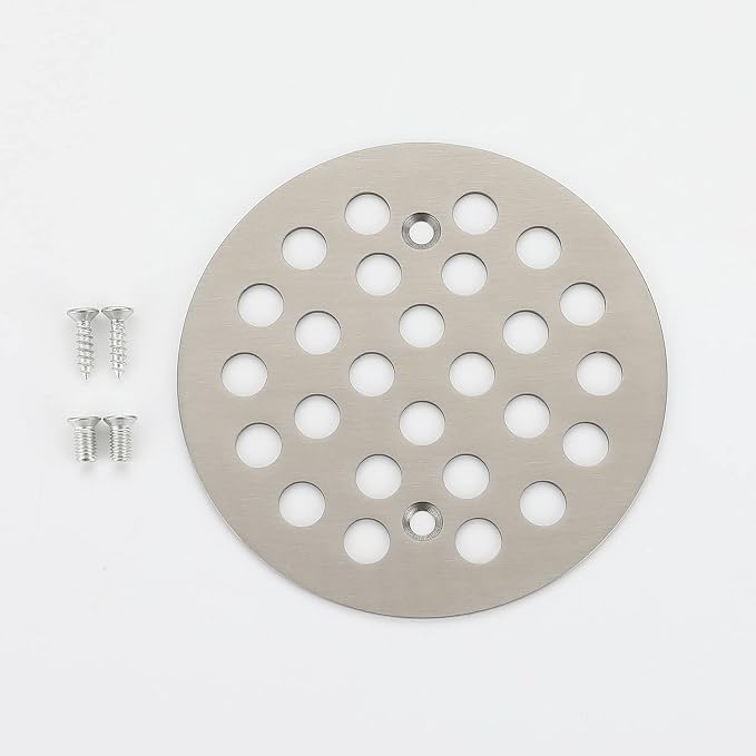 4-1/4 Inch Screw-in Round Shower Drain Cover Replacement Floor Drainer Grate with Screws (Brushed Nickel)