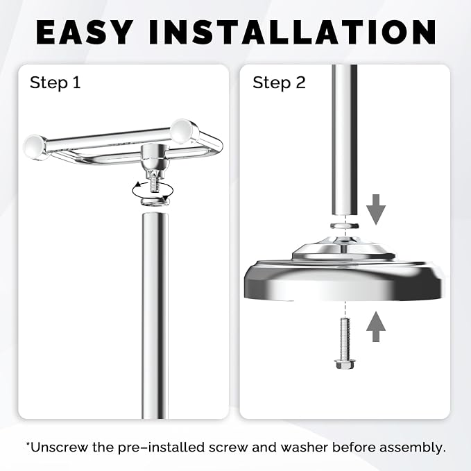 Toilet Paper Holder Stand Stainless Steel & Weighted Base Chrome | Polish Finish Post Pivoting Design Easy to Change Roll, Mega Roll Freestanding Toilet Paper Holder for Bathroom Waterproof