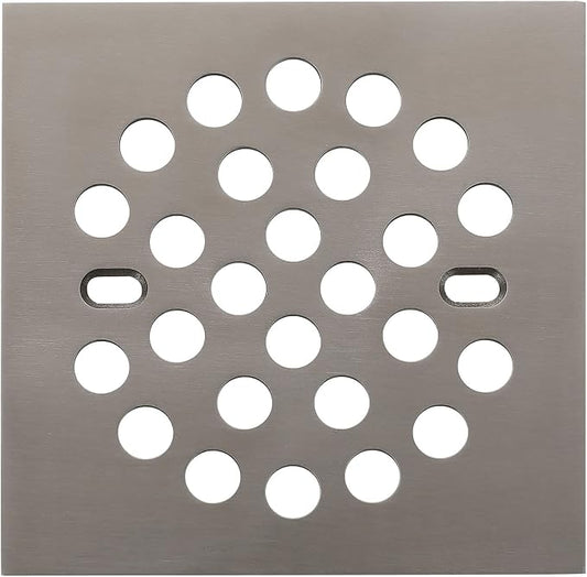RRAJJ Square Improve 4-1/4 Inch(108mm*108mm) Screw-in Shower Floor Drain Grate Strainer (Brushed Nickel)