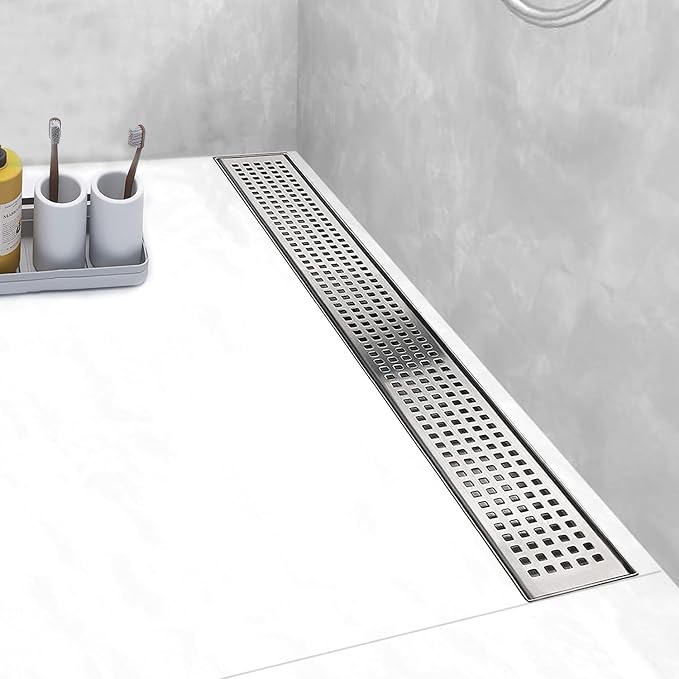Linear Shower Drain, Shower Drain 36 inch with Removable Grate Cover, Professional AISI 304 Stainless Steel Shower Floor Drain, Shower Drain with Hair Catcher and Leveling Feet