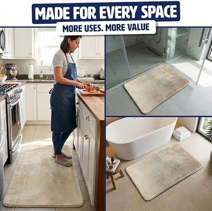 Muddy Mat® Memory Foam Bath Mat – Velvet Soft Non Slip Bathroom Rugs, Thick Absorbent Bath Rugs, Washable Bath Mat for Bathroom Floor and Shower, Beige 18" x 28"